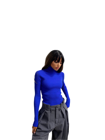 Seamless Women's Golf Sweater Rafaelo Blue Ribbed Stretch