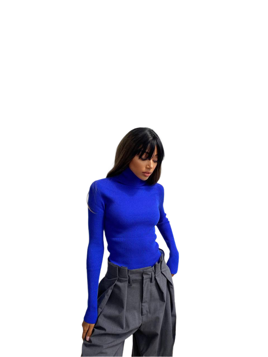 Seamless Women's Golf Sweater Rafaelo Blue Ribbed Stretch
