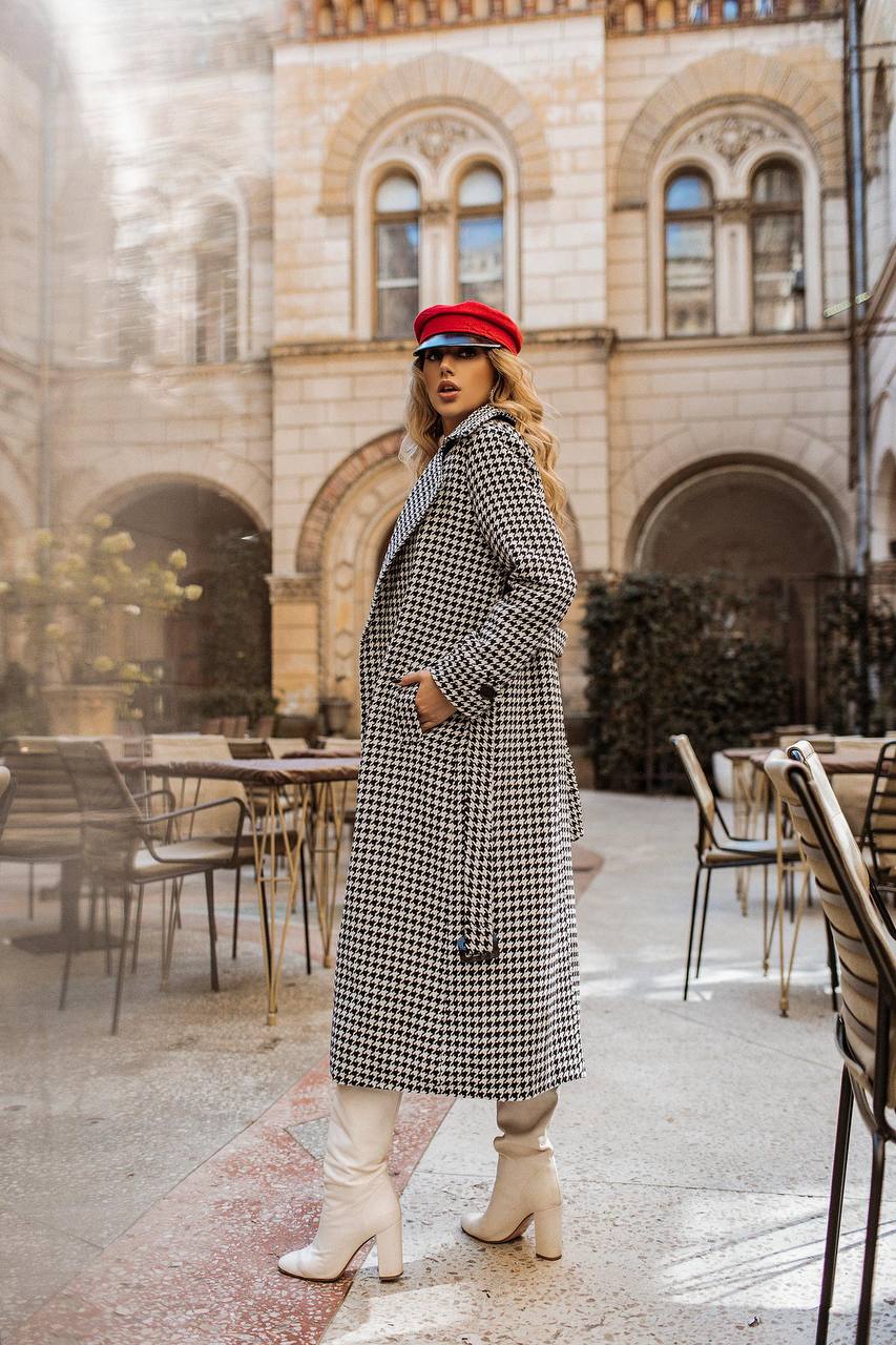Womens Houndstooth Turkish Coat with Belt