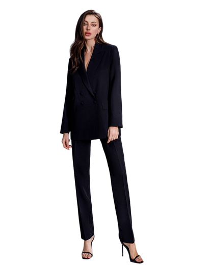 Women Elegant Double-Breasted Suit in Dense Luxury Diagonal Crepe