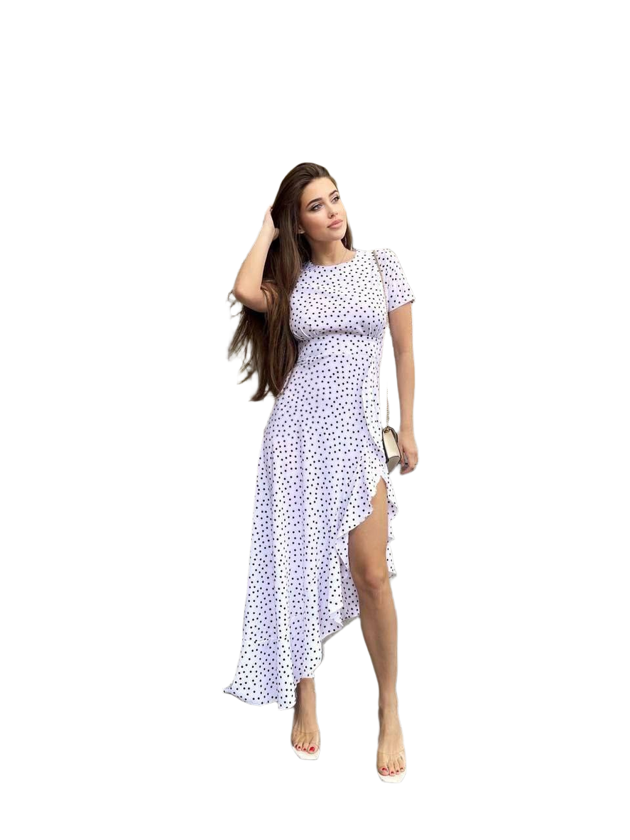 White Polka Dot Ruffled High Low Dress for Women