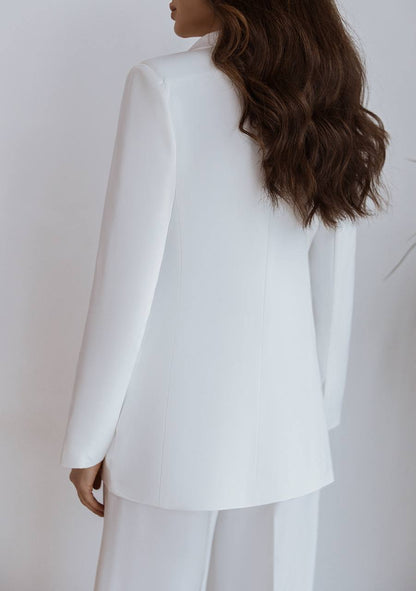 White Palazzo Suit Diagonal Crepe Womens Pantsuit with Premium Lining