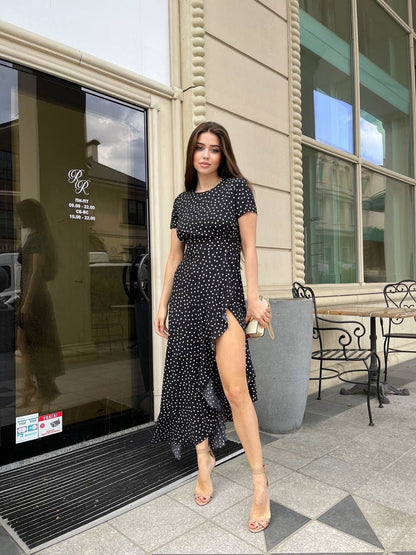Elegant Black Polka Dot Soft Fabric Dress for Women