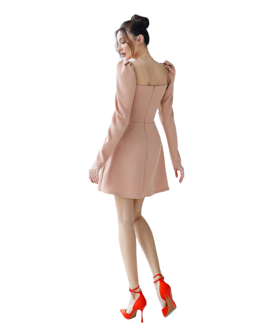 Elegant Mini Dress for Women Long Sleeve Suit Crepe with Silk Inserts