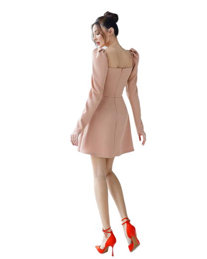 Elegant Mini Dress for Women Long Sleeve Suit Crepe with Silk Inserts