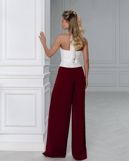 Womens Premium Diagonal Suiting Crepe Vest Halter Neck Button Front