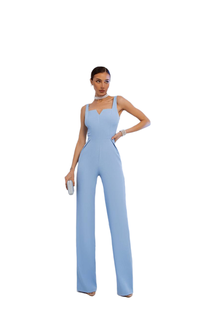 Elegant Wide Leg Diagonal Crepe Jumpsuit for Women in Sky Blue