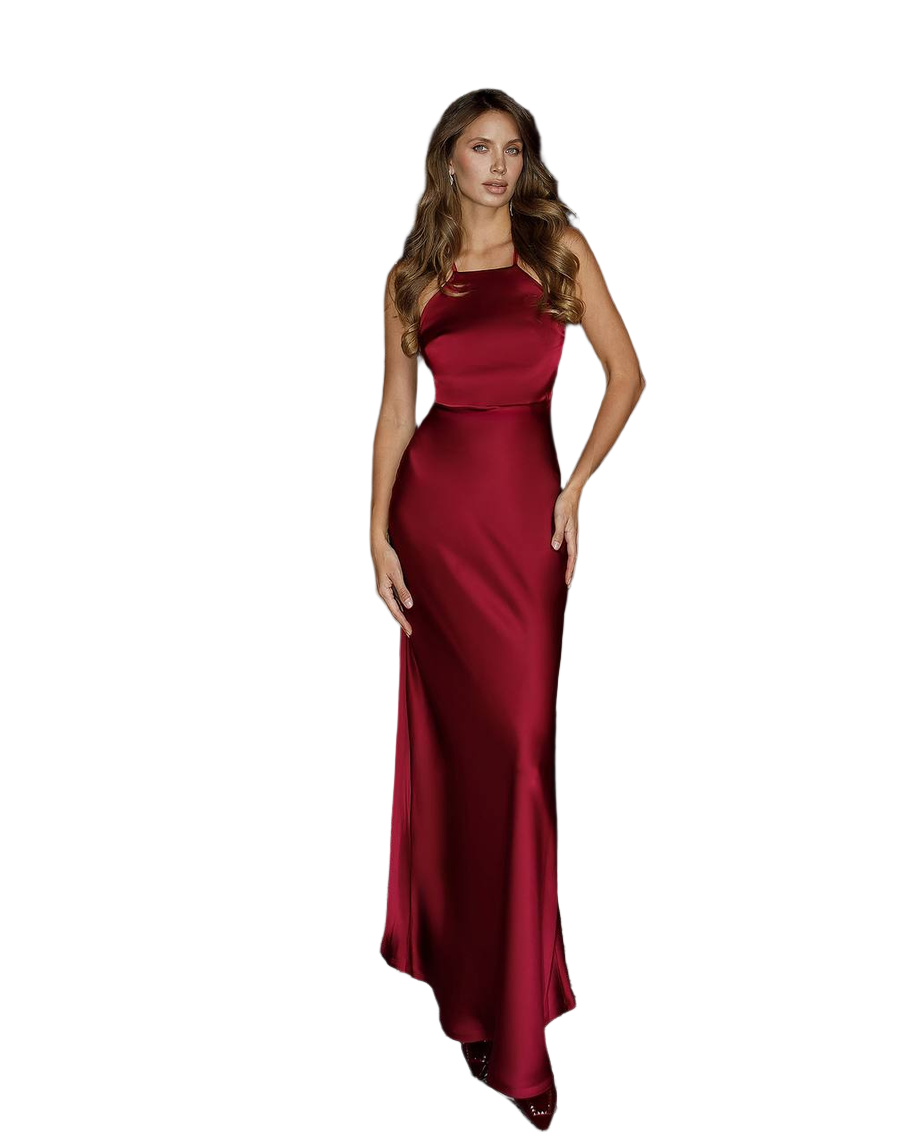 Elegant Burgundy Maxi Dress in Dense Satin Fabric