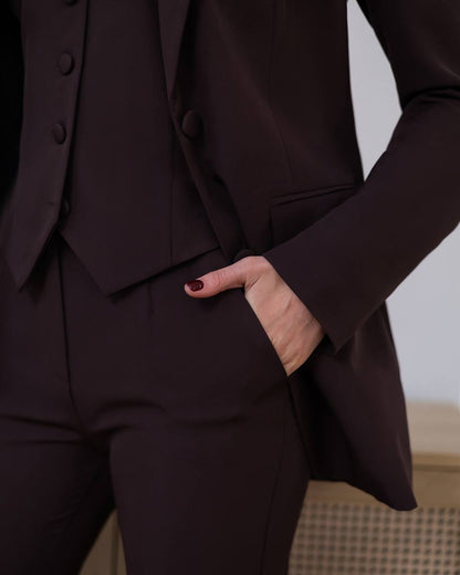 Womens Three Piece Suit with Vest and Trousers in Diagonal Crepe