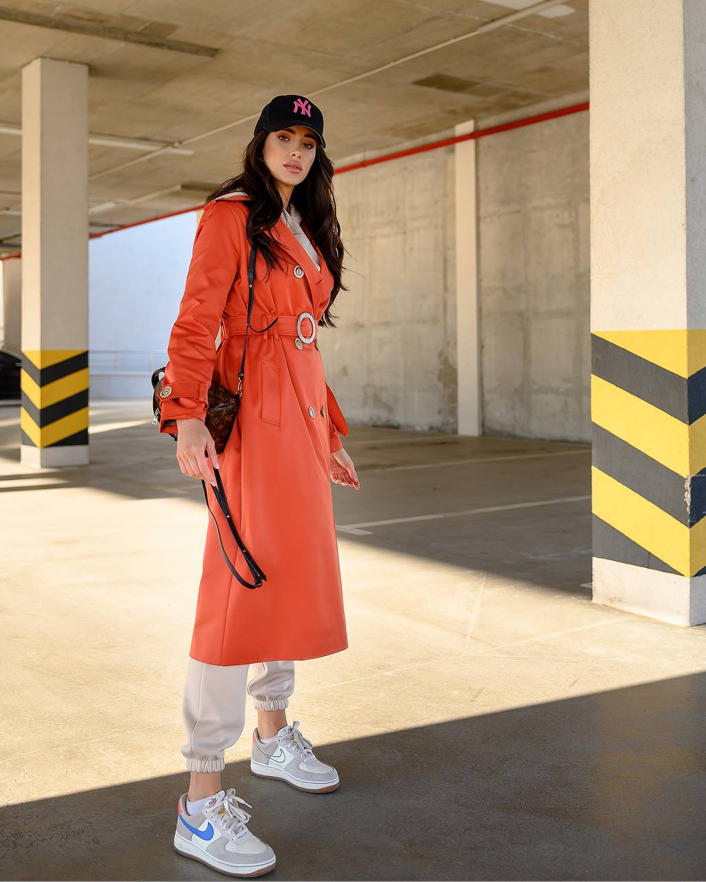 Stylish Red Trench Coat with Pockets and Belt for Women's Fashion
