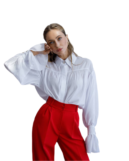 Womens Tencel Voile Blouse Shirt with Hidden Fastener