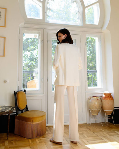 Womens White Three Piece Suit Premium Crepe Diagonal Fabric