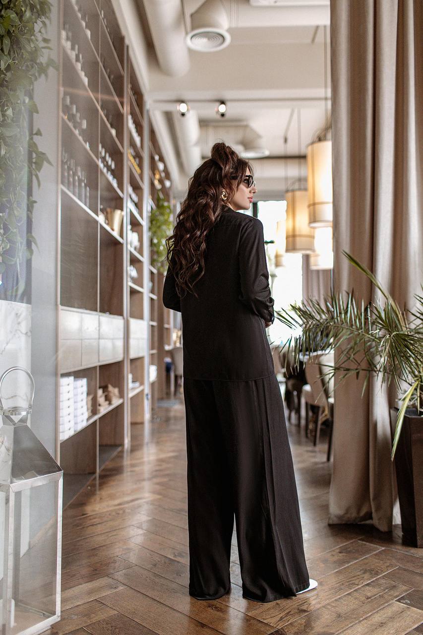 Womens Viscose Twill Shirt and Elastic Waist Pants Suit
