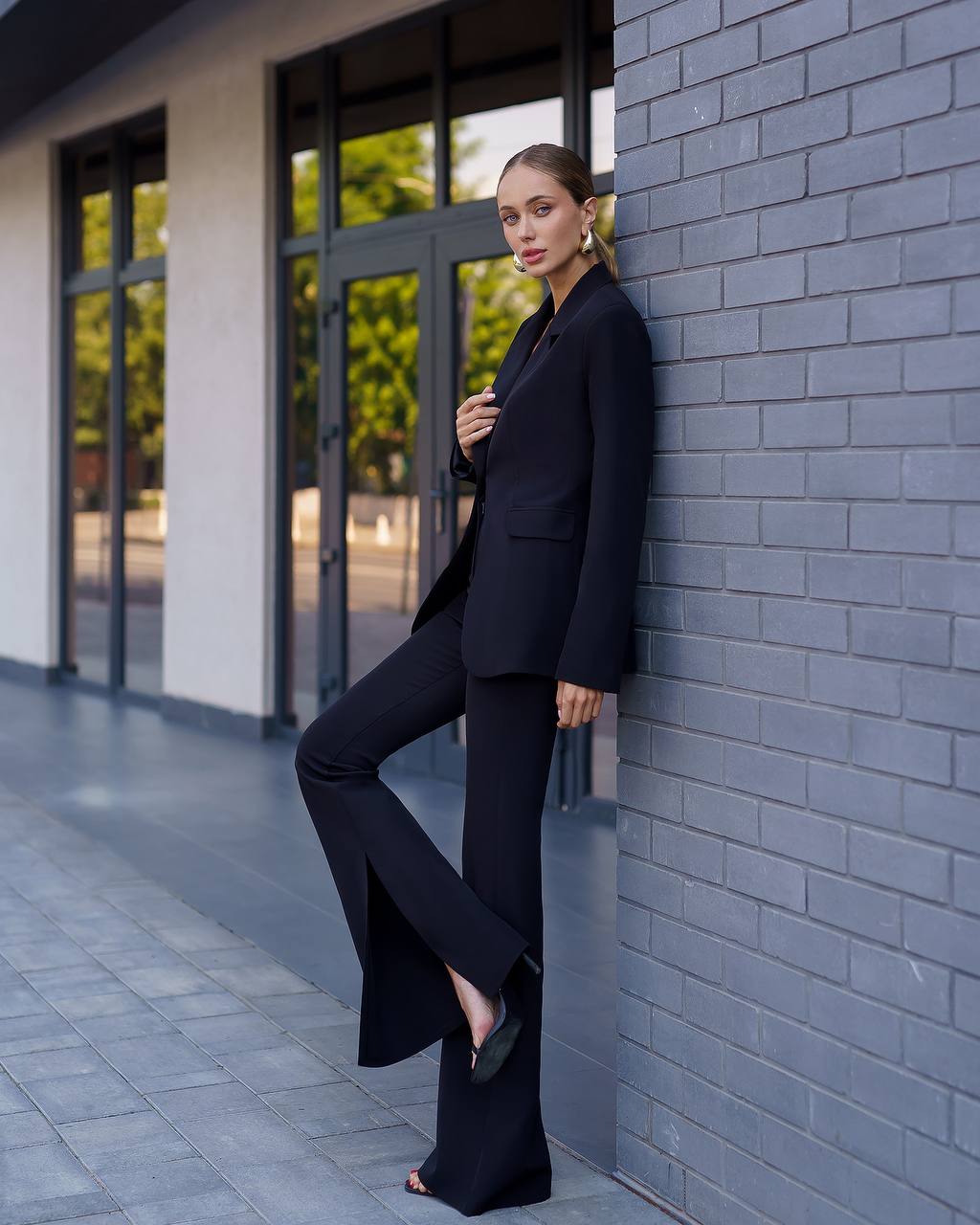 Premium Diagonal Crepe Women's Suit Black