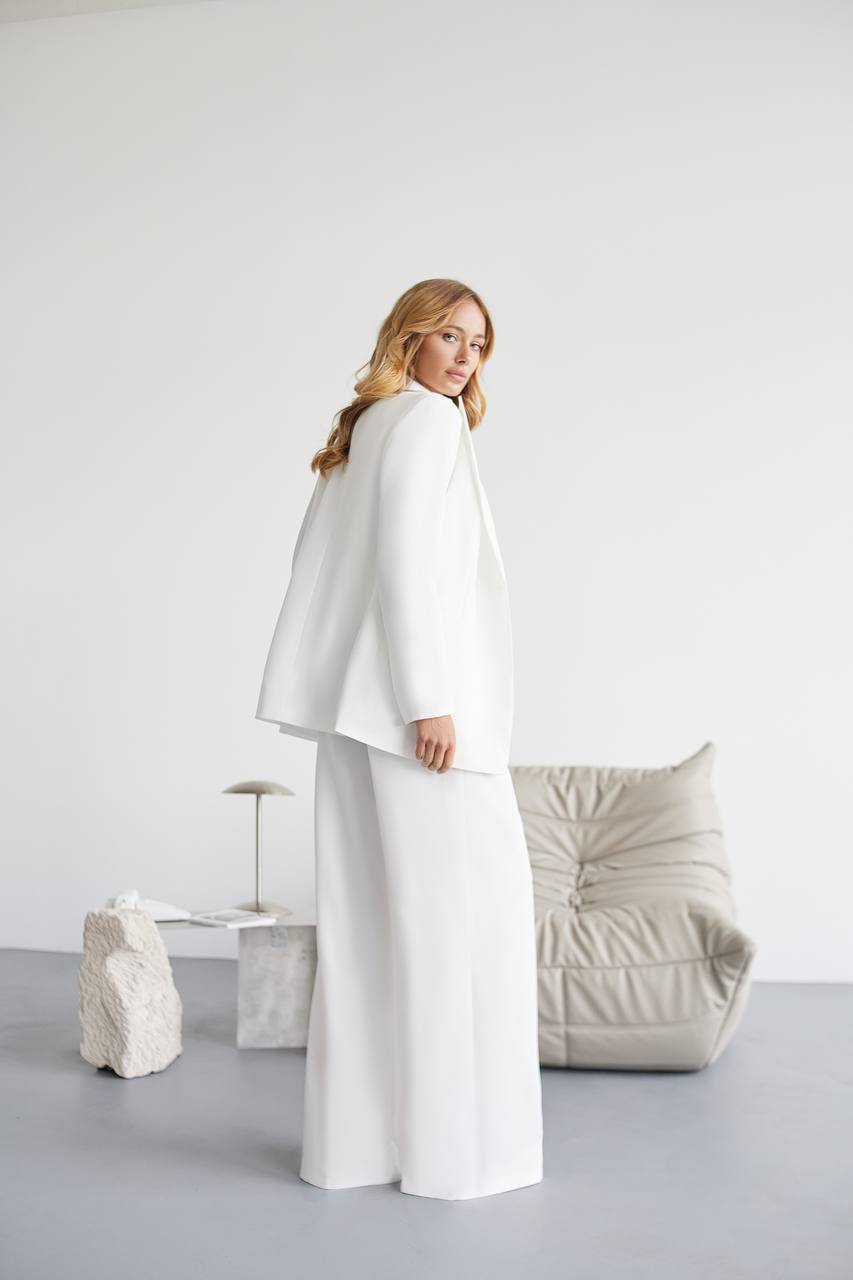 White Three Piece Womens Suit Premium Diagonal Crepe Lined Vest Jacket Trousers