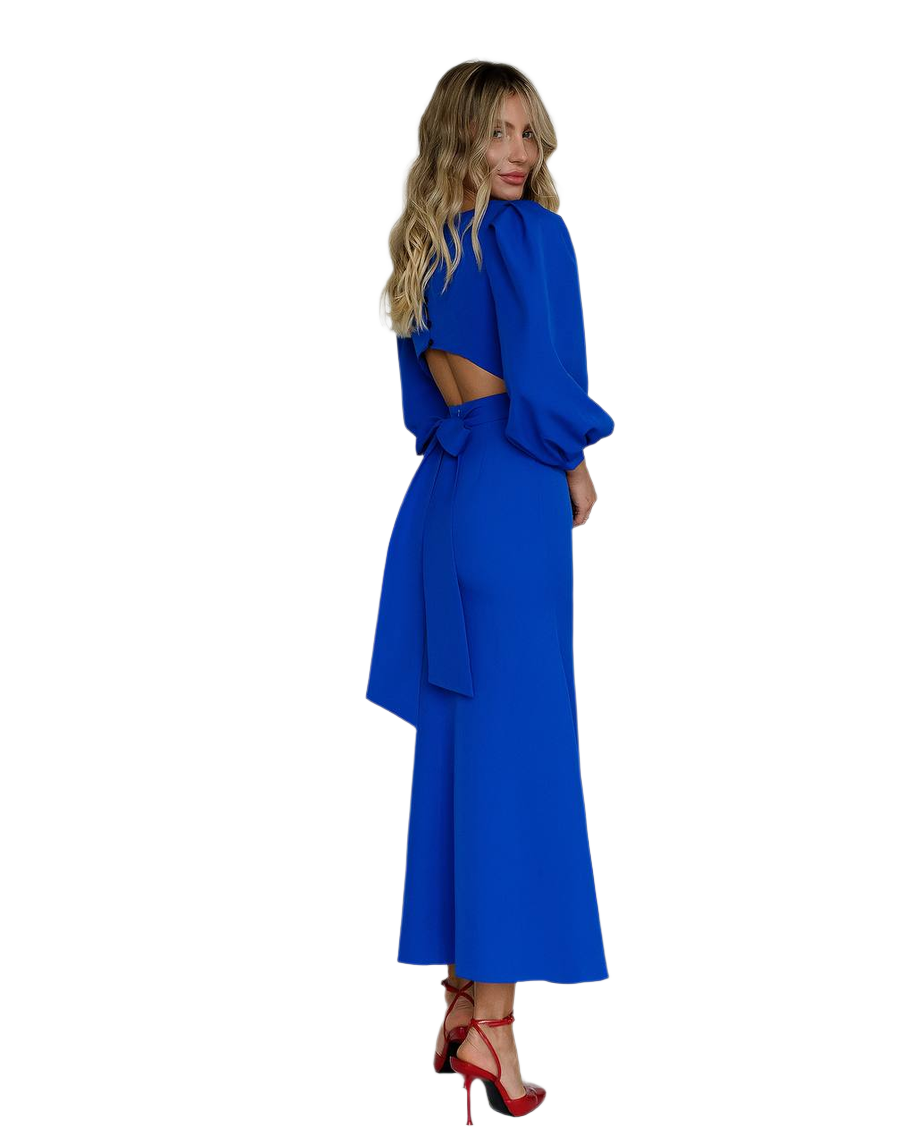 Elegant Women's Midi Dress in Crepe-Diagonal Fabric