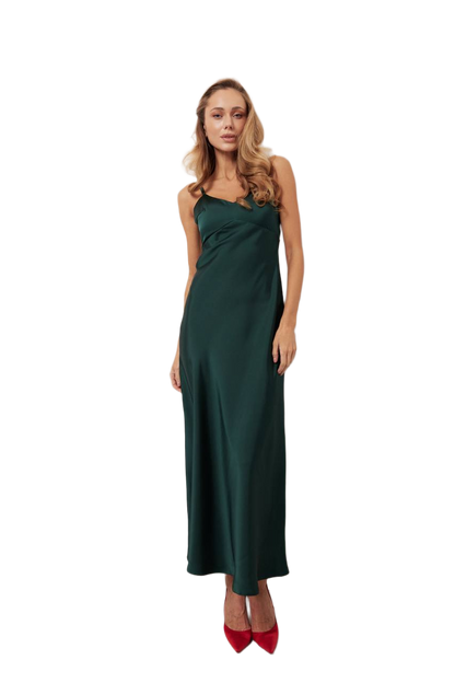Elegant Satin Combination Dress for Women in Green