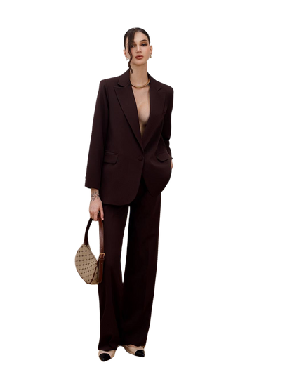 Womens Double Suit Premium Diagonal Crepe Black Chocolate
