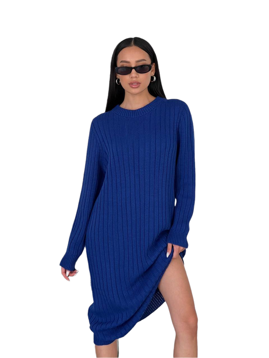 Seamless Knitted Ariel Dress for Women Blue Warm Wool Blend