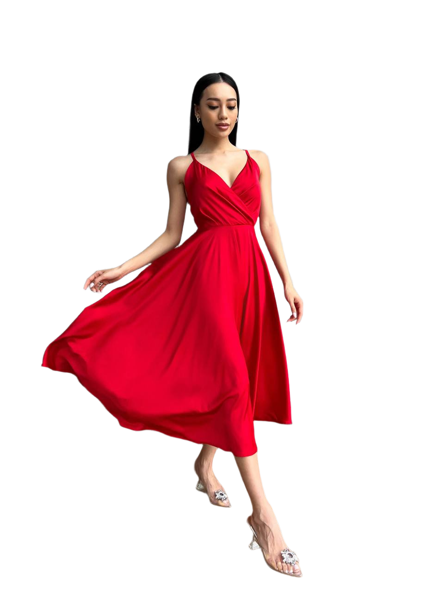 Esmeralda Red Midi Sun Dress With Adjustable Straps