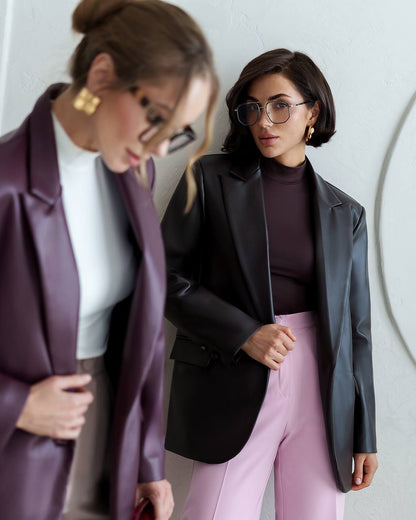 Womens Eco Leather Blazer on Suede Black and Wine