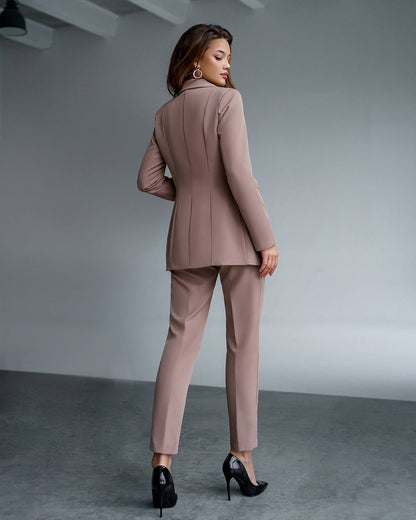 Elegant Womens Suit Jacket and Trousers Set in Soft Brown Crepe Diagonal