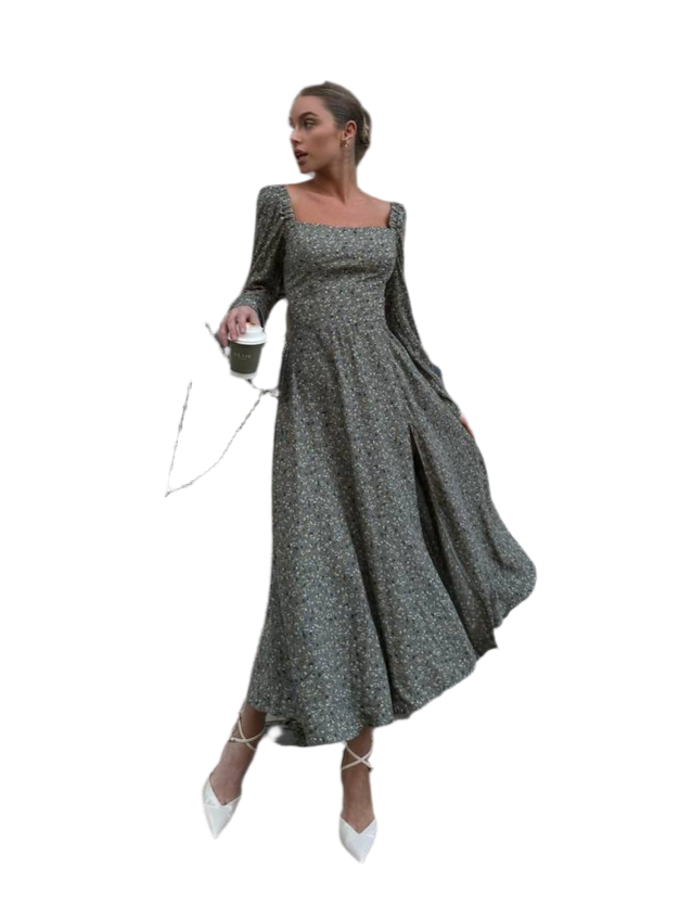 Sofiya Lux Quality Long Sleeve Cotton Dress with Side Slit for Women