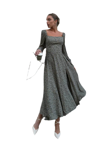 Sofiya Lux Quality Long Sleeve Cotton Dress with Side Slit for Women