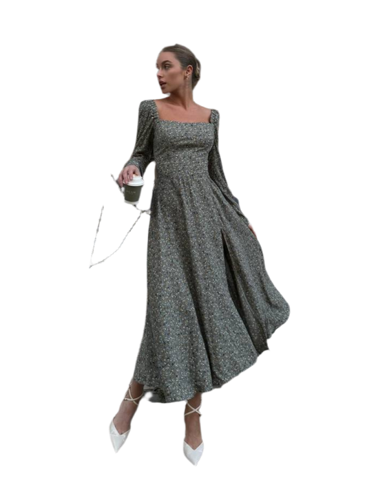 Sofiya Lux Quality Long Sleeve Cotton Dress with Side Slit for Women
