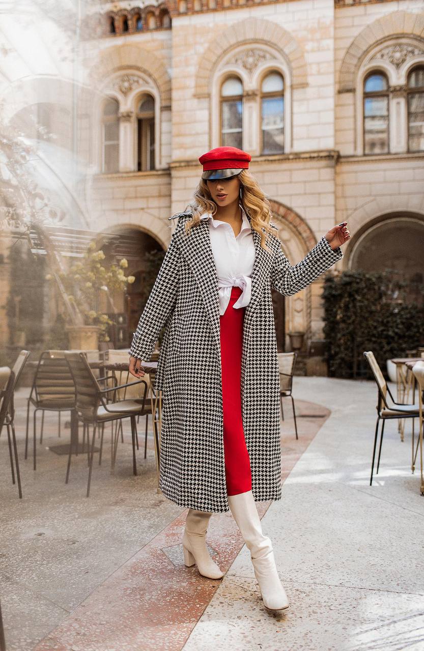 Womens Houndstooth Turkish Coat with Belt