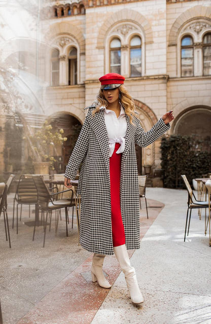 Womens Houndstooth Turkish Coat with Belt