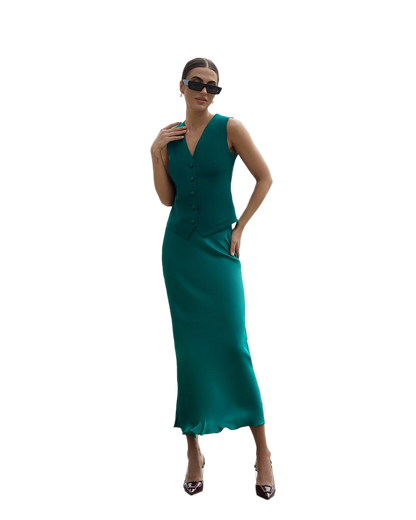 Elegant Midi Skirt in Dense Parisian Suit Satin Fabric