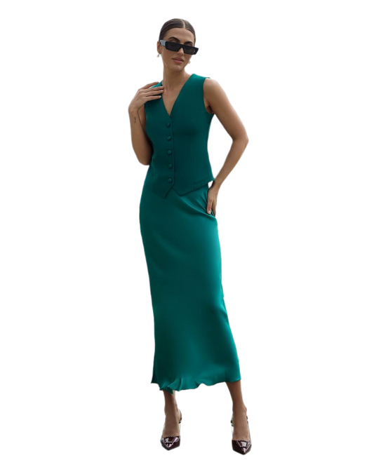 Elegant Midi Skirt in Dense Parisian Suit Satin Fabric