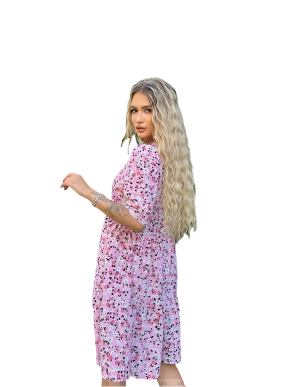 Elegant Summer Floral Silk Soft Dress for Women