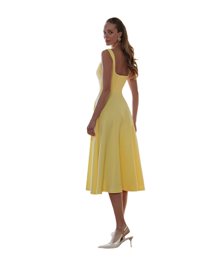 Elegant A-Line Dress in Premium Suit Crepe-Diagonal Fabric