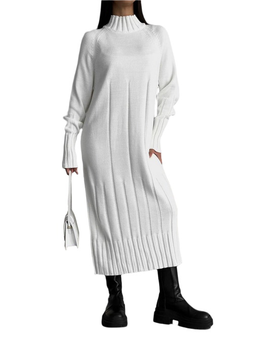 Luxurious White Midi Dress with Dropped Sleeve for Women