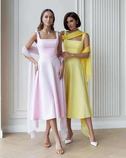 Elegant Pink Midi Dress in Premium Crepe Fabric