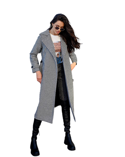 Womens Houndstooth Turkish Coat with Belt