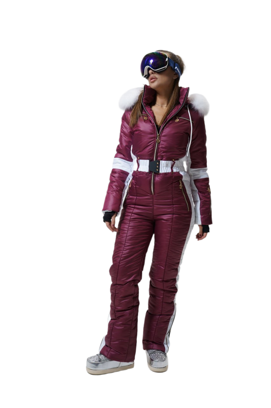 Winter Women's Stylish Waterproof Warm Ski Jumpsuit with Natural Fox Fur Hood