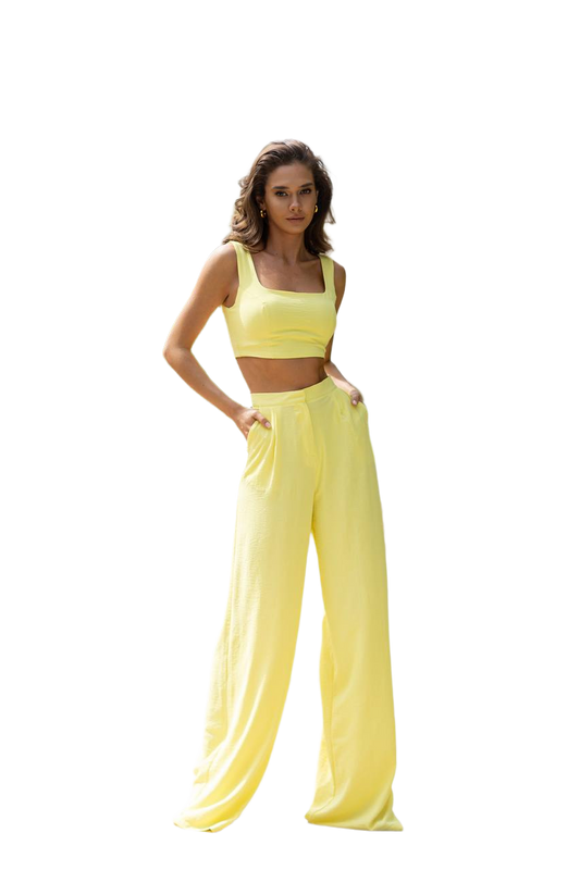 Womens Two Piece Suit Set Wide Leg Pants and Crop Top in American Crepe