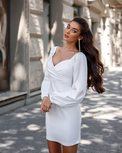 Womens Satin Off Shoulder Mini Dress with Puff Sleeves