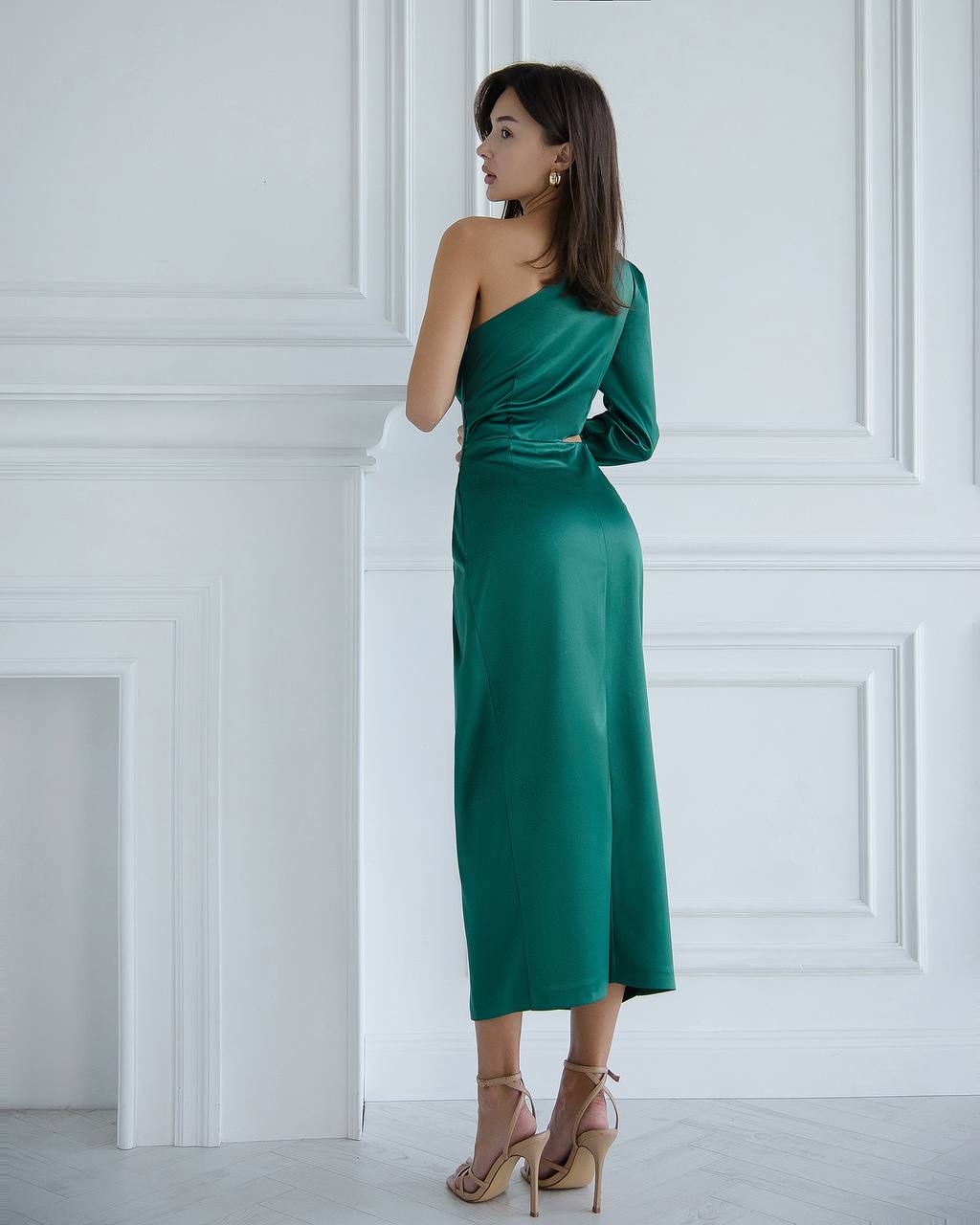 Women Midi Dress Asymmetric Sleeve Dense Mango Atlas Dress