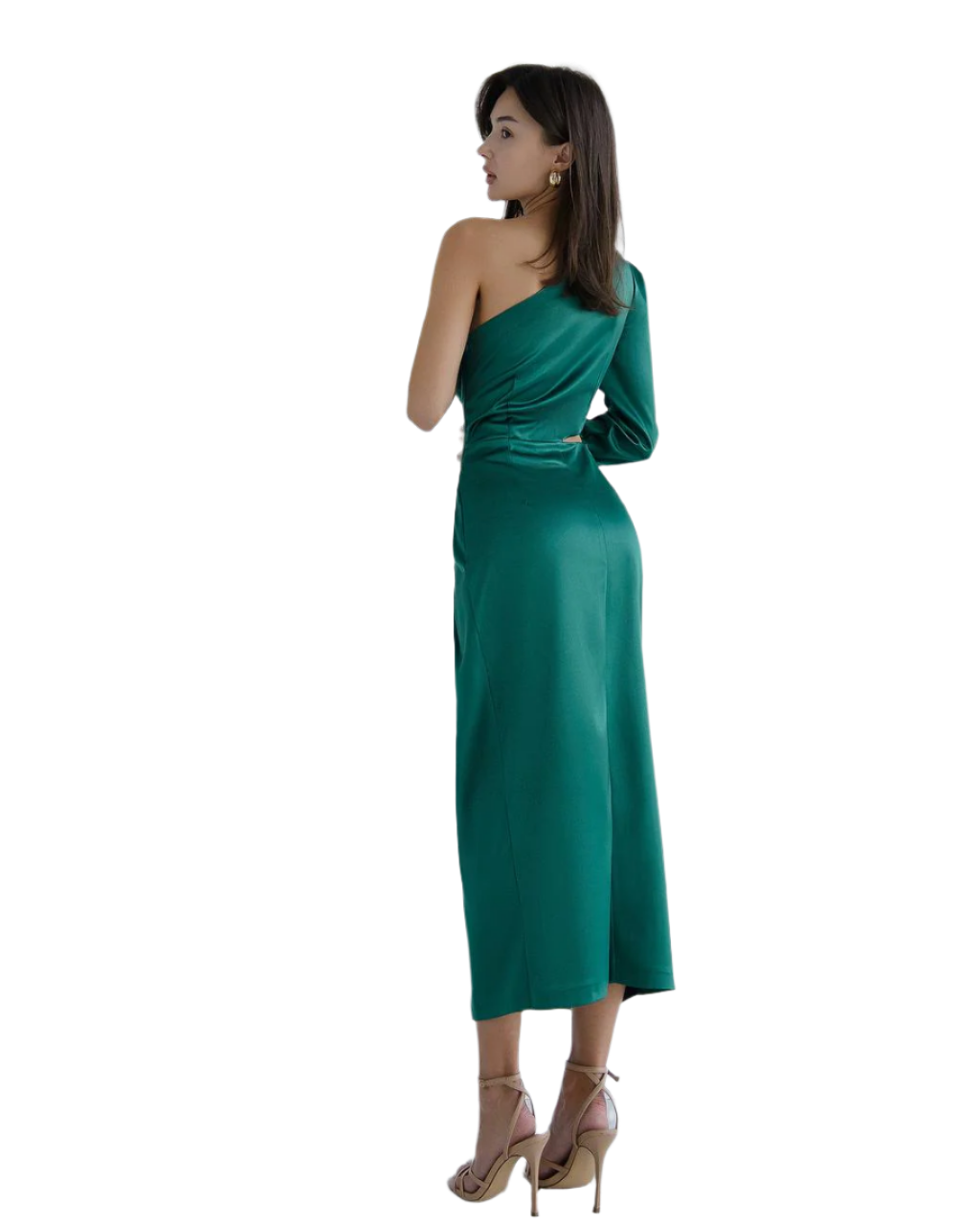 Women Midi Dress Asymmetric Sleeve Dense Mango Atlas Dress