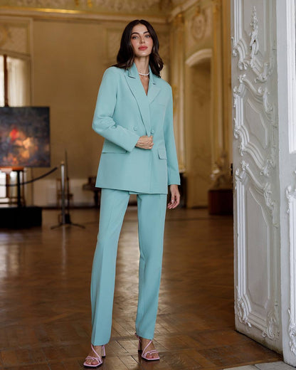 Luxury Diagonal Suiting Crepe Women's Suit in Blue