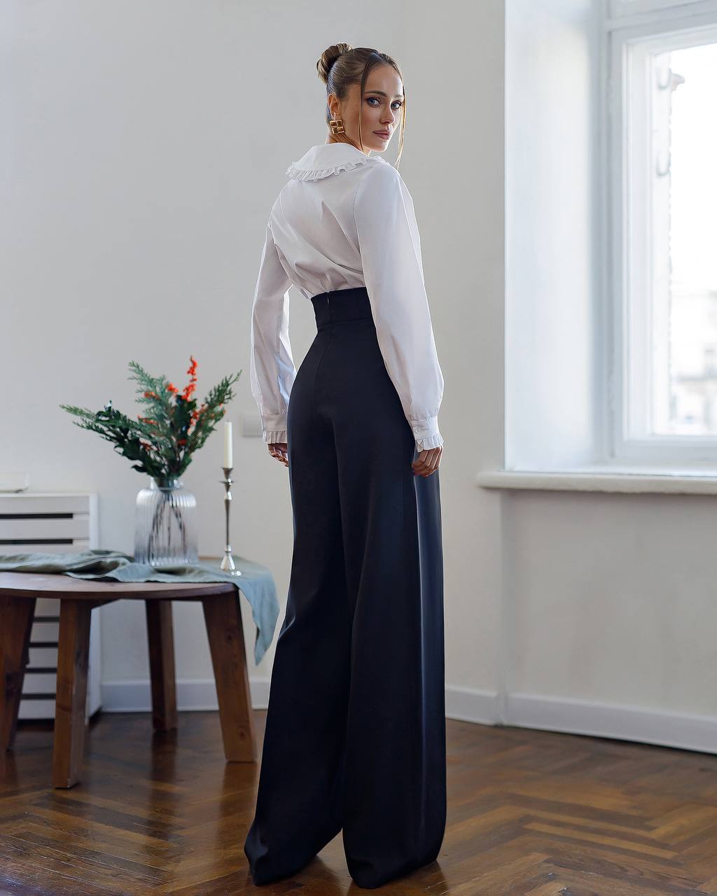 Premium Crepe Diagonal Suiting Pants with Corset Waistband for Women