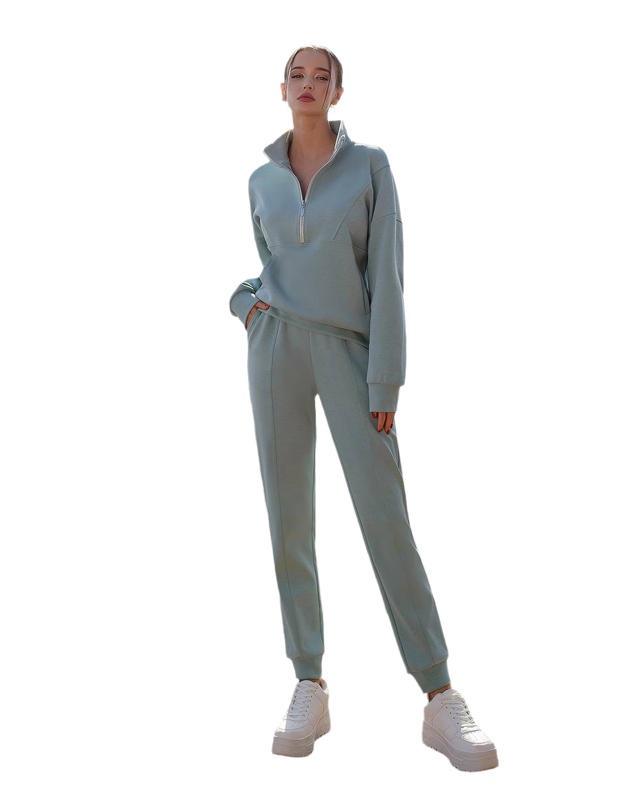 Womens Lacoste Knit Zipper Sweatshirt Suit in Lavender and Olive