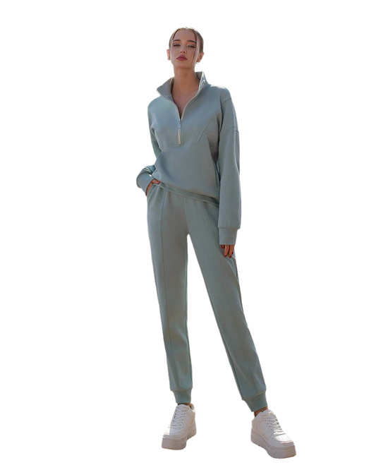 Womens Lacoste Knit Zipper Sweatshirt Suit in Lavender and Olive