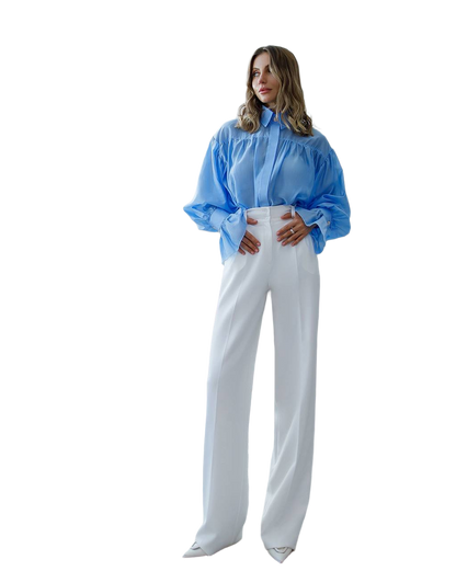 Elegant Wide-Leg Womens Trousers in Suiting Crepe Diagonal Fabric