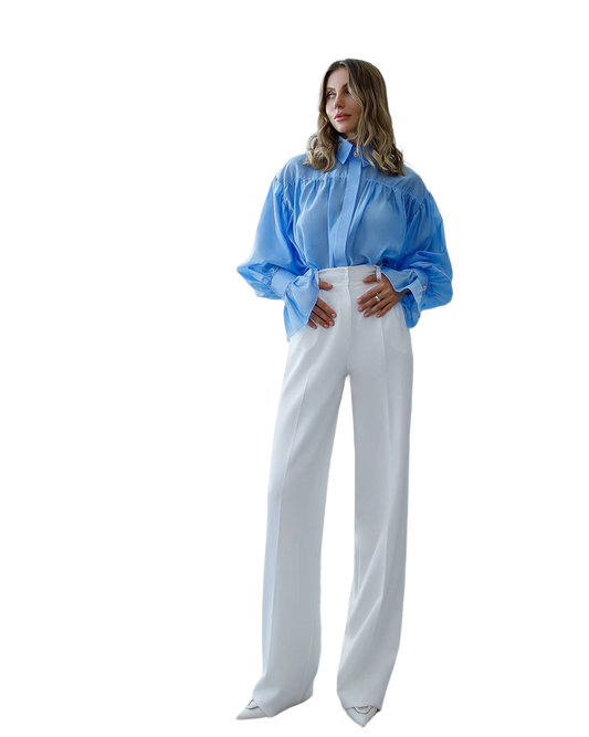 Elegant Wide-Leg Womens Trousers in Suiting Crepe Diagonal Fabric