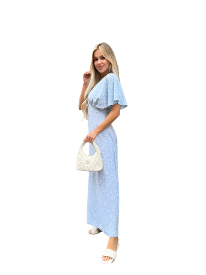 Light Blue Midi Summer Dress with Soft Fabric and Beautiful Cut